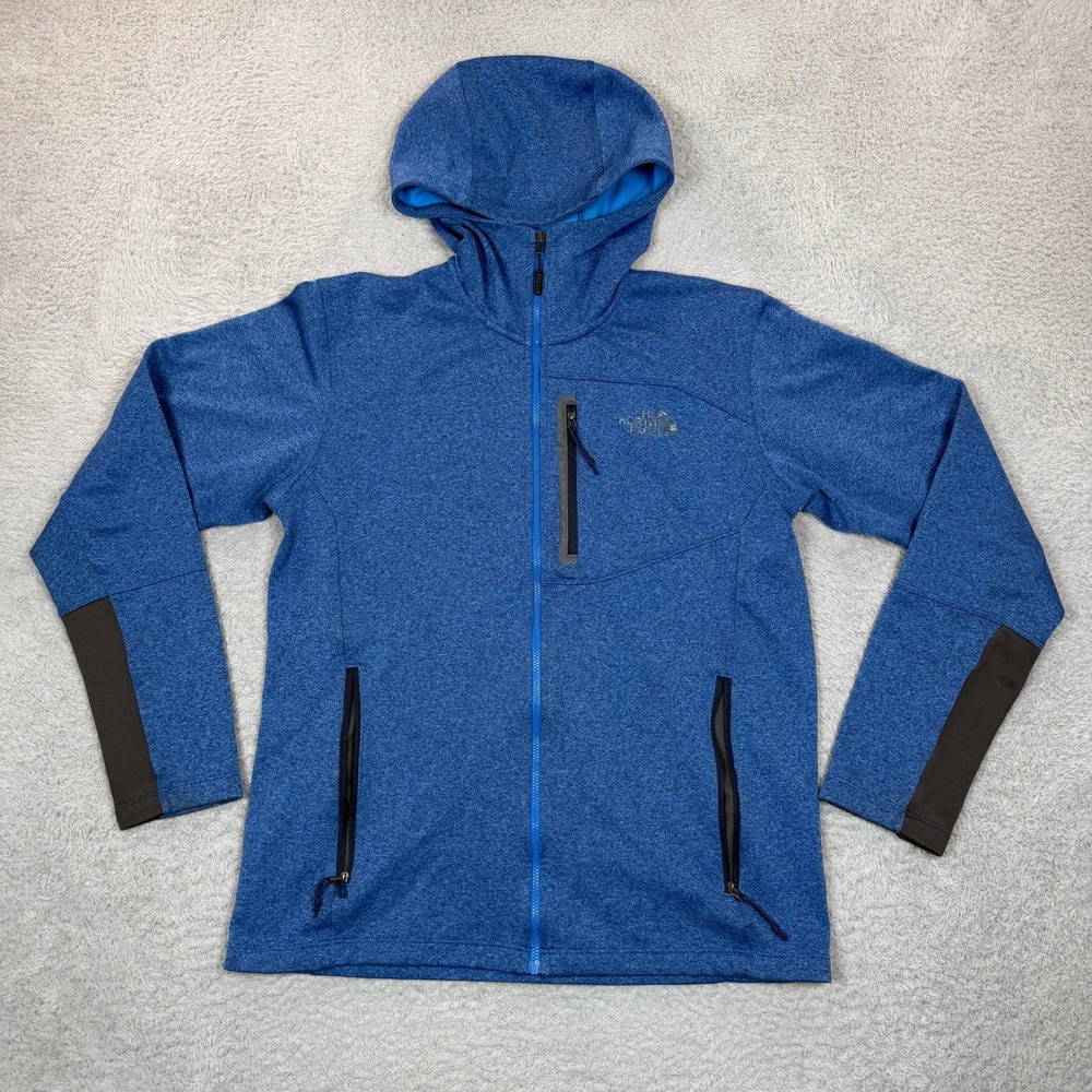 The North Face Mens Blue Heather Full Zip Fleece Lined Softshell Hoodie M